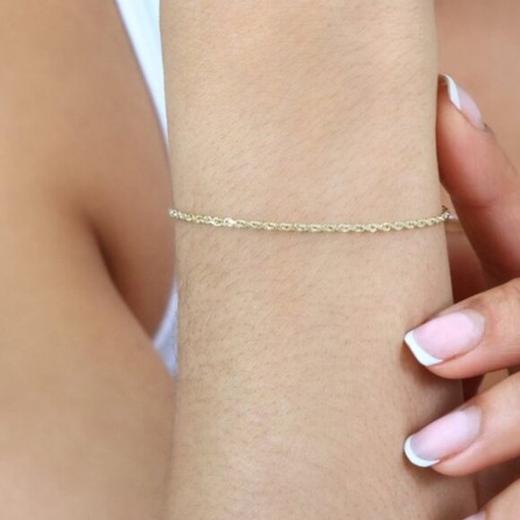 14K Solid Gold Rope Bracelet 4 mm Solid Diamond Cut Rope Chain Bracelet 6.75" 7" - Picture 4 of 4